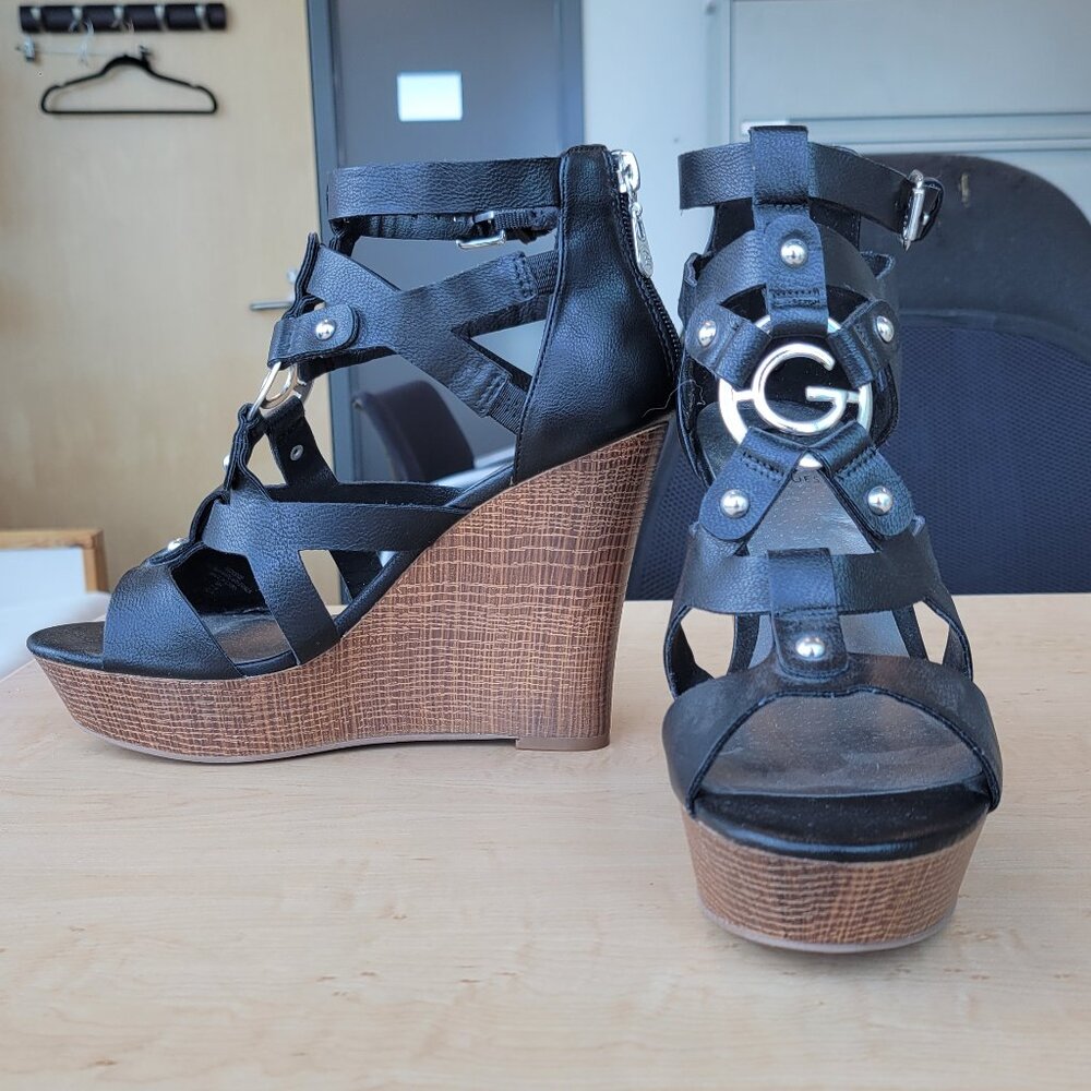 Guess Black Dodge Wedge Zipper Back Heels